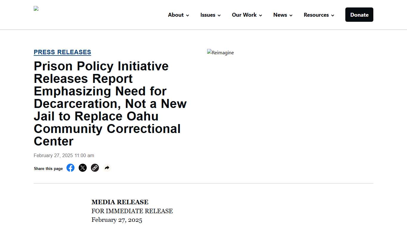 Prison Policy Initiative Releases Report Emphasizing Need for Decarceration, Not a New Jail to Replace Oahu Community Correctional Center - ACLU of Hawaii