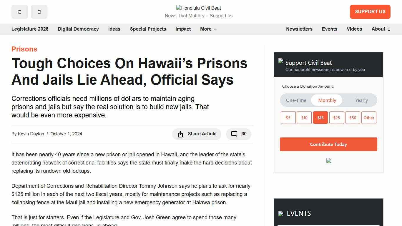 Tough Choices On Hawaii's Prisons And Jails Lie Ahead, Official Says - Honolulu Civil Beat